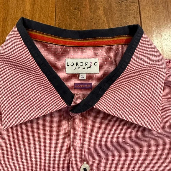 Lorenzo Uomo Red Long Sleeve Button Down Collared Dress Shirt Sz XL - Picture 3 of 9